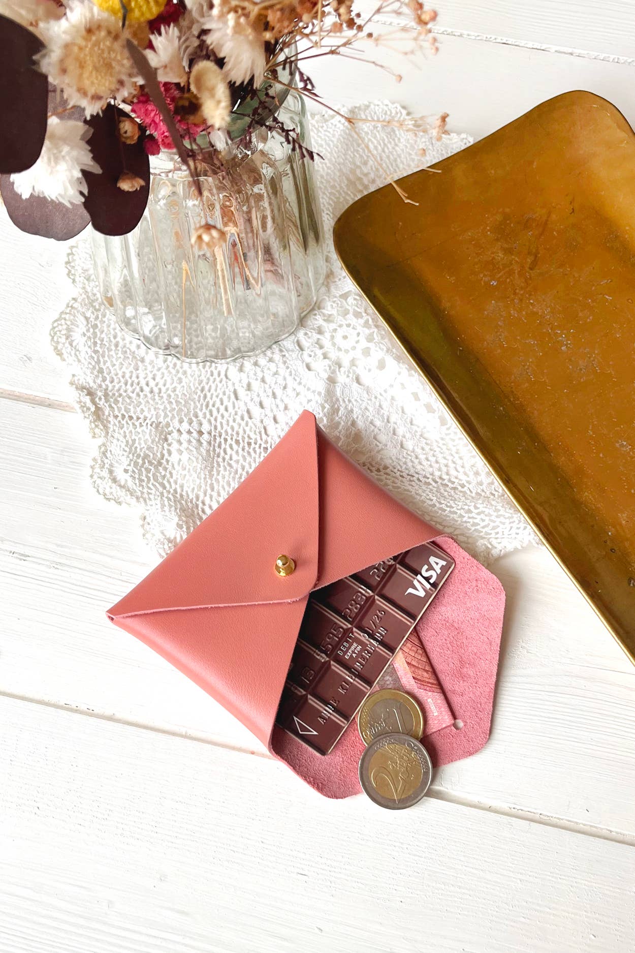 BARNABÉ AIME LE CAFÉ - Wholesale Card Holder - Women's - Leather envelope pouch / Card holder: Bichette, Love...2