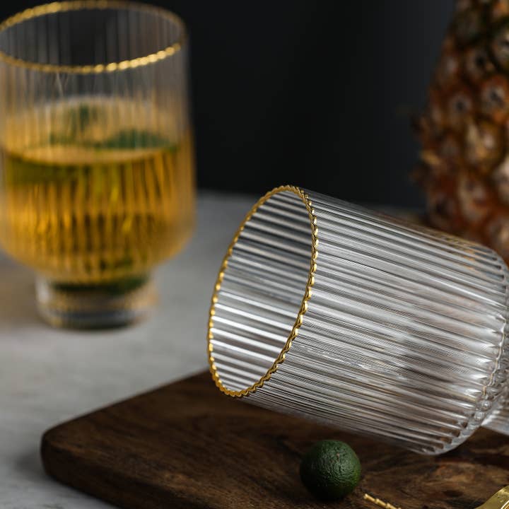 Everest Global - Wholesale Drinking glass/cup - Origami Style Glass Cup Set of 6 Gold Rim5