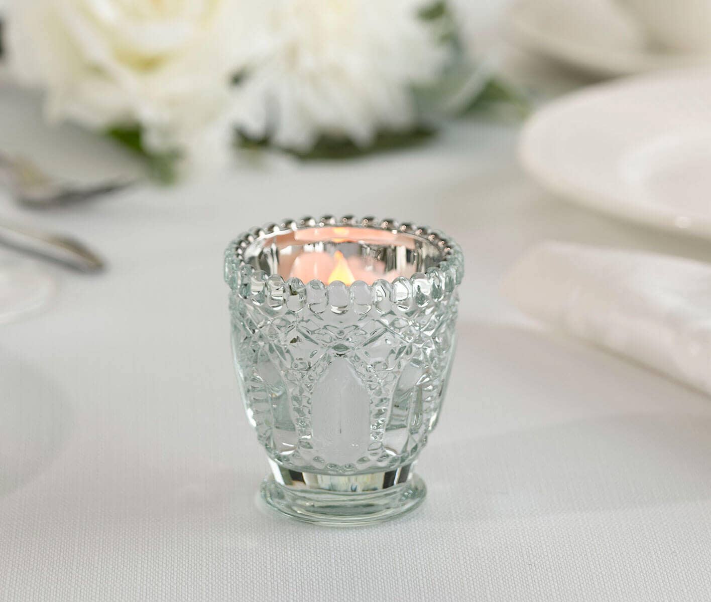 Lillian Rose – wholesale Candle holder – Metallic Silver Cut Glass Votive or Tea light Candle Holders1