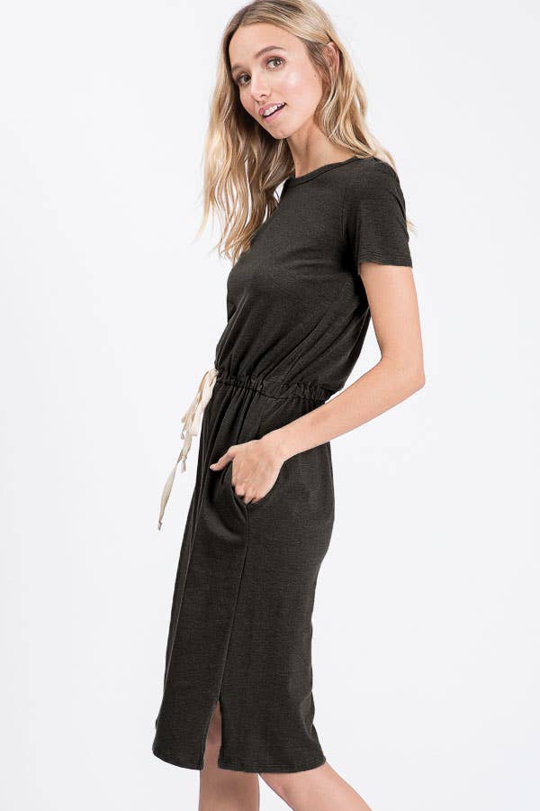 7th Ray - Vente Robe – femme - Robe T-shirt à cordon de serrage à la taille avec poches latérales D246513