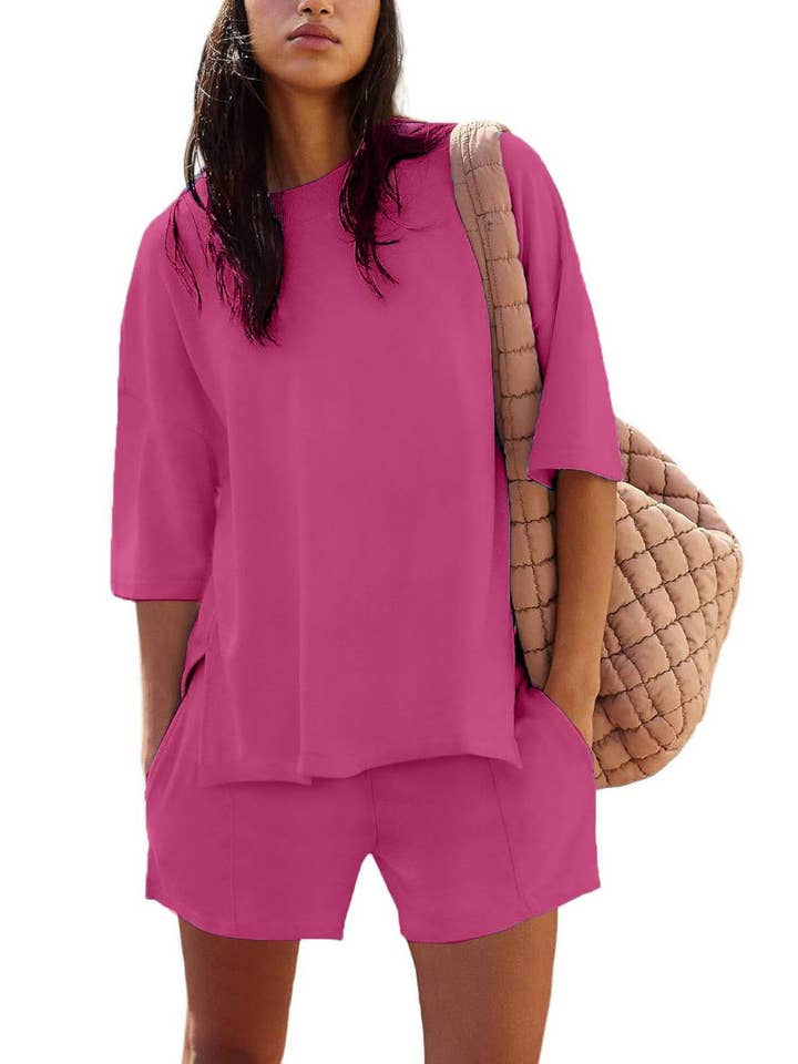 Rosa Clothing - Wholesale Top & Short Set (NOT Loungewear) - Women's - crewneck short sleeve oversized t-shirt & short casual set10