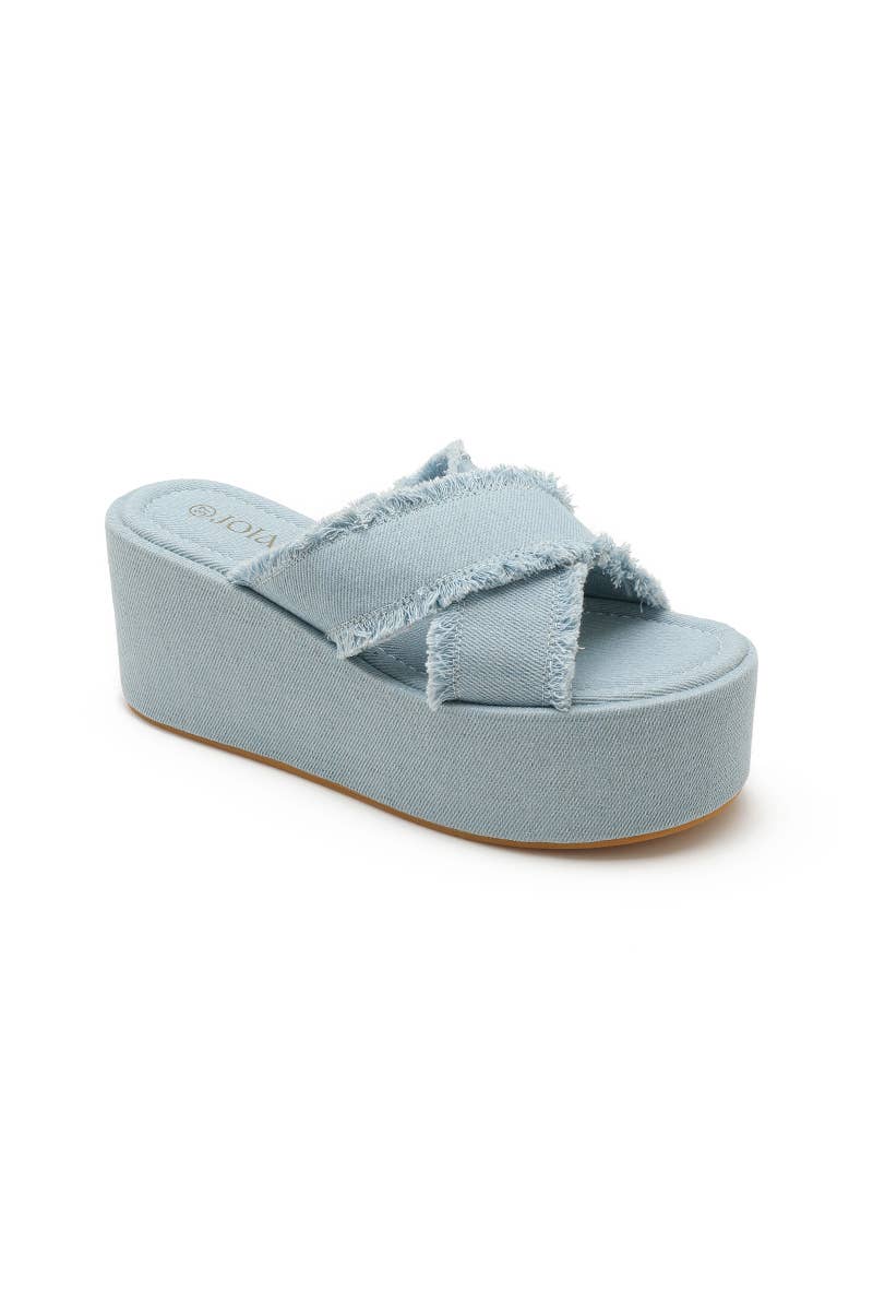 Joia Paris - Wholesale Mules - Women's - Wedge mule crossed in ripped denim FF-622