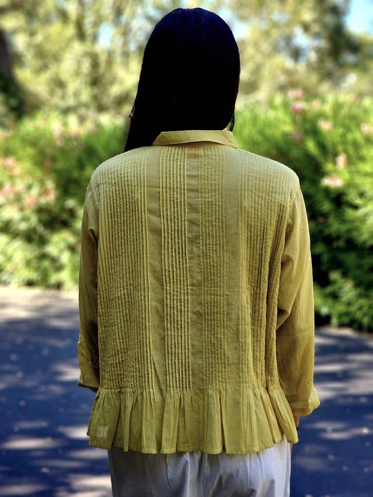 YAZA – wholesale Jacka - Dam – AR25-15 - Pintuxjacka med rynkad fåll - Chartreuse3