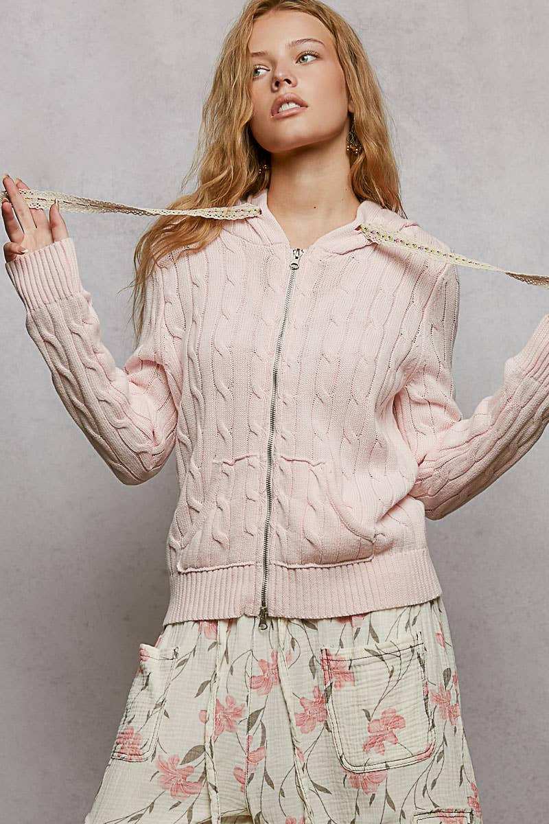 Pol Clothing - Wholesale Hoodie - Women's - Full Sleeve Solid Acrylic Sweater Hoodie Zip Up Knit Top5