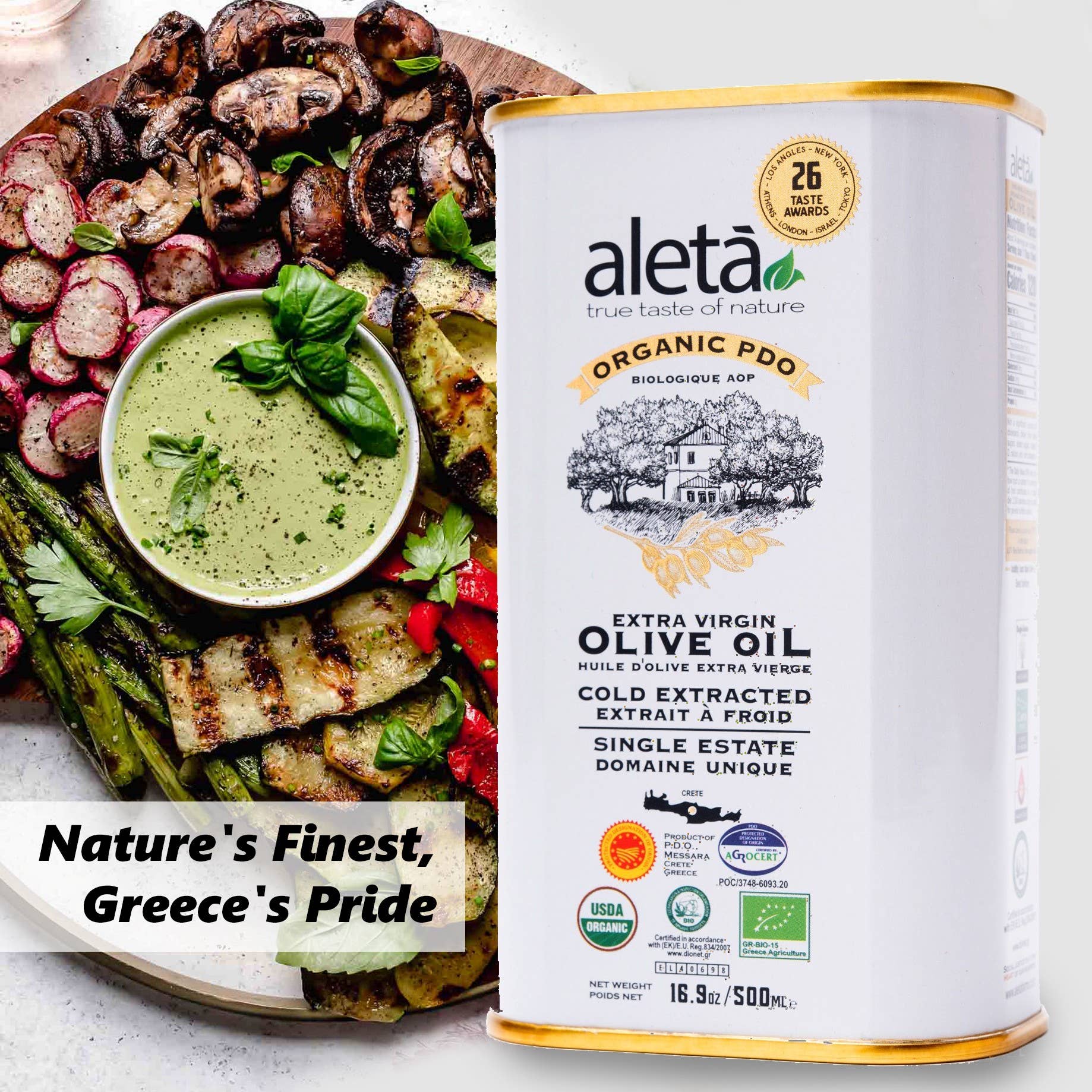 ALETA FARMS - Wholesale Olive Oil - Aleta Organic Estate, Greek Extra Virgin Olive Oil, 17oz Tin4
