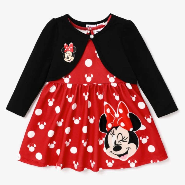 Ensemble robe et cardigan à motif Minnie (taille 5-6 ans) pour la vente par Miss Q Baby