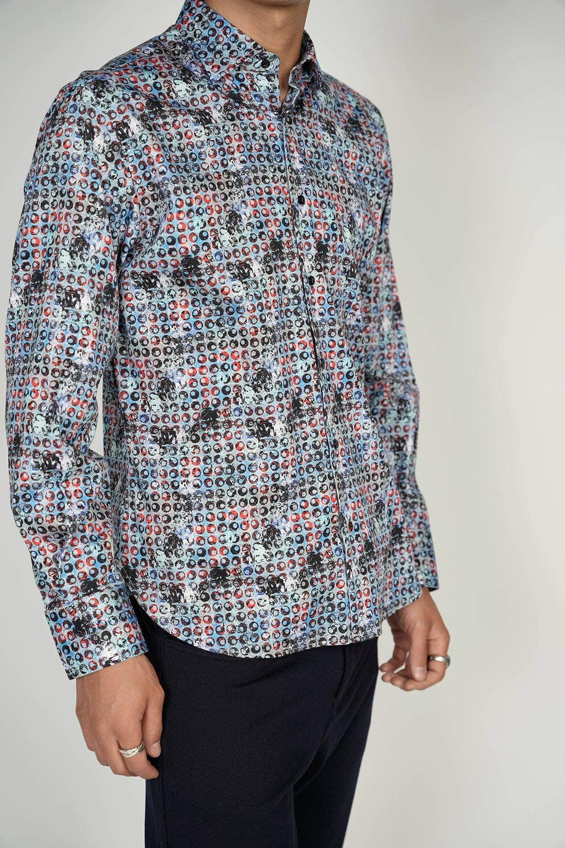 Luchiano Visconti – wholesale Buttoned-down shirt – Men's – Teal and Blue Circular Shapes Signature Collection (Big & Tall)6