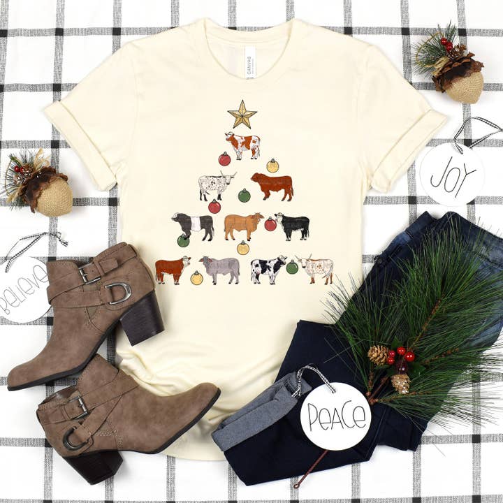Cow Christmas Tree - No Rope DTF Transfer for wholesale by Flawless Transfers