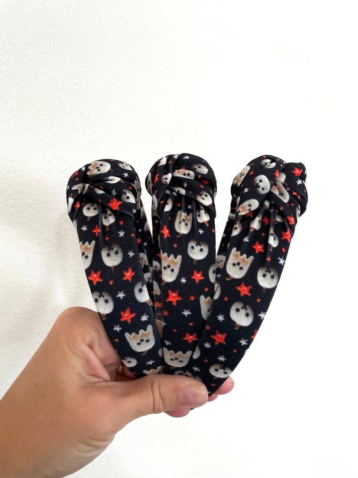 Ghosts & Stars Top Knot Halloween Hard Knotted Headband for wholesale by Brynnbands