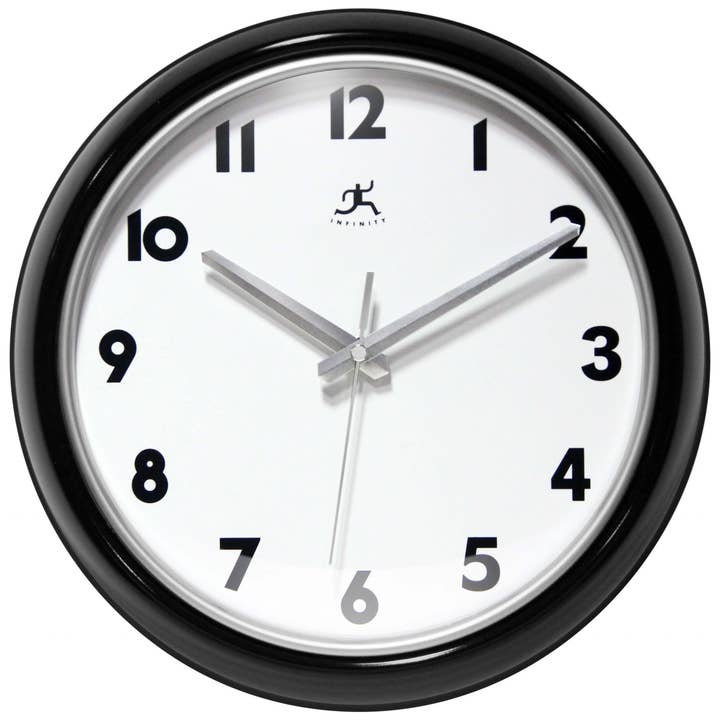 Modern/Contemporary Round Black Wall Clock 12 Inch for wholesale by Infinity Instruments