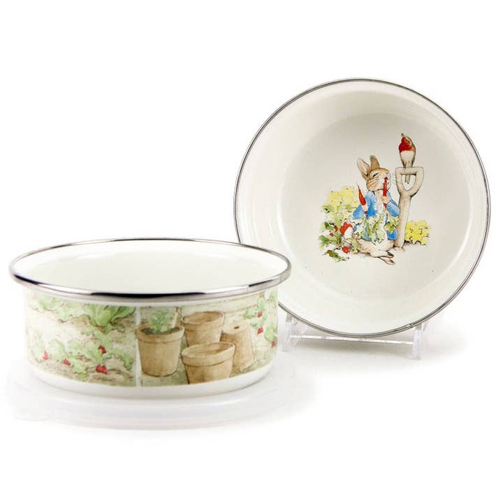 Crow Canyon Home - Wholesale Bowl - Golden Rabbit Enamelware Set of 4 Peter Rabbit Child Bowls