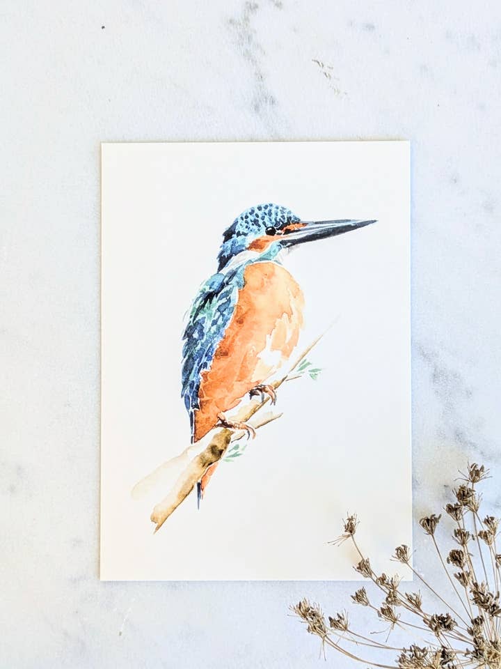 Art print kingfisher | handmade | bio pure paper for wholesale by ArtworkByMadelon