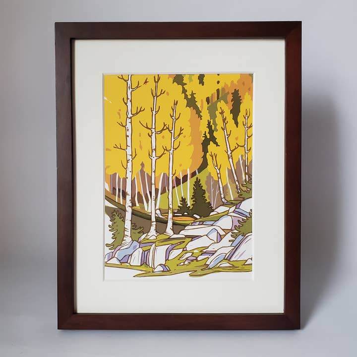 Aspen Landscape Matted Art Print Giclee Reproduction, Block Print for wholesale by Little Green