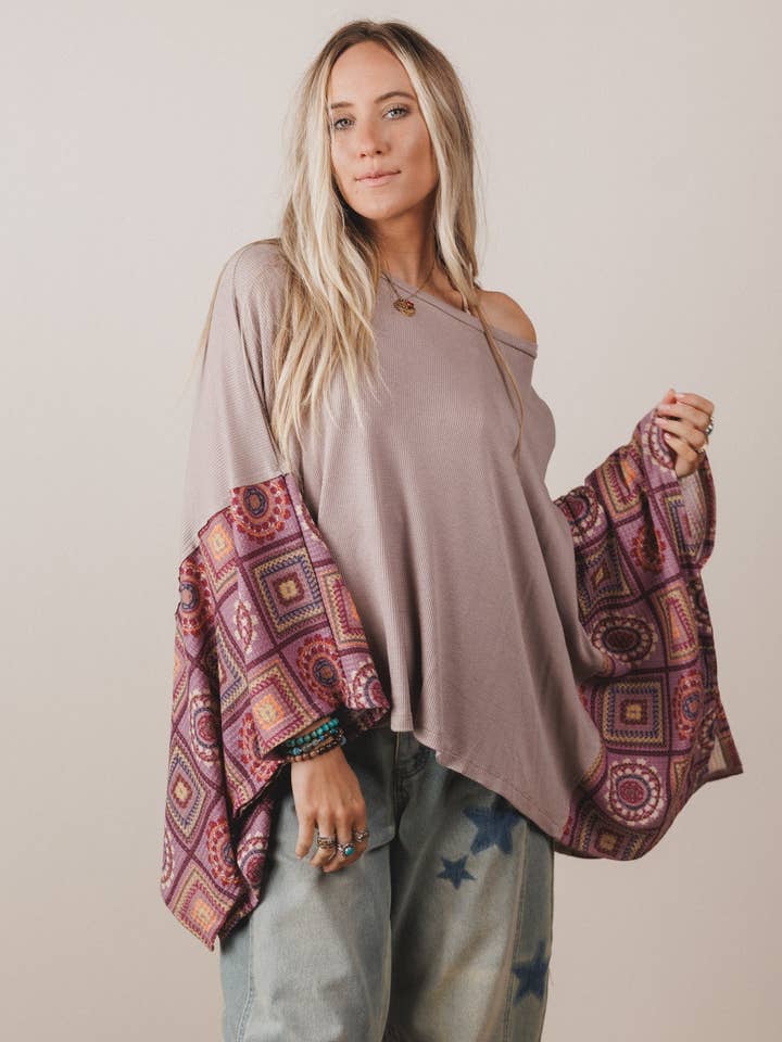 Kaleidoscope Dreams Poncho Top - Dark Mocha for wholesale by Three Bird Nest