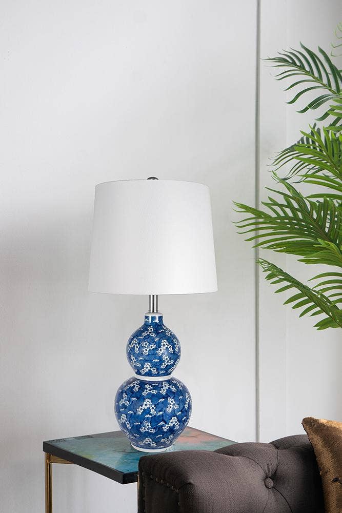 A&B Home Group Inc. - Wholesale Accent/Desk Lamp - D13x25.75" Blue/White Round 2-Tiered Ceramic Vase Lamp1