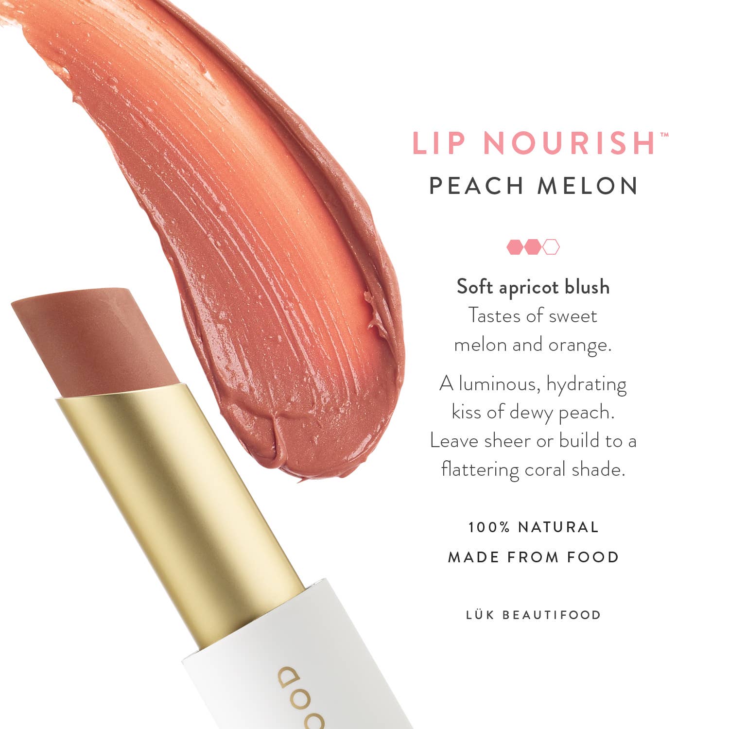 LÜK BEAUTIFOOD [🇦🇺 AUS + USA🇺🇸] - Wholesale Lipstick - Lip Nourish™ Sheer Lipstick - Peach Melon1