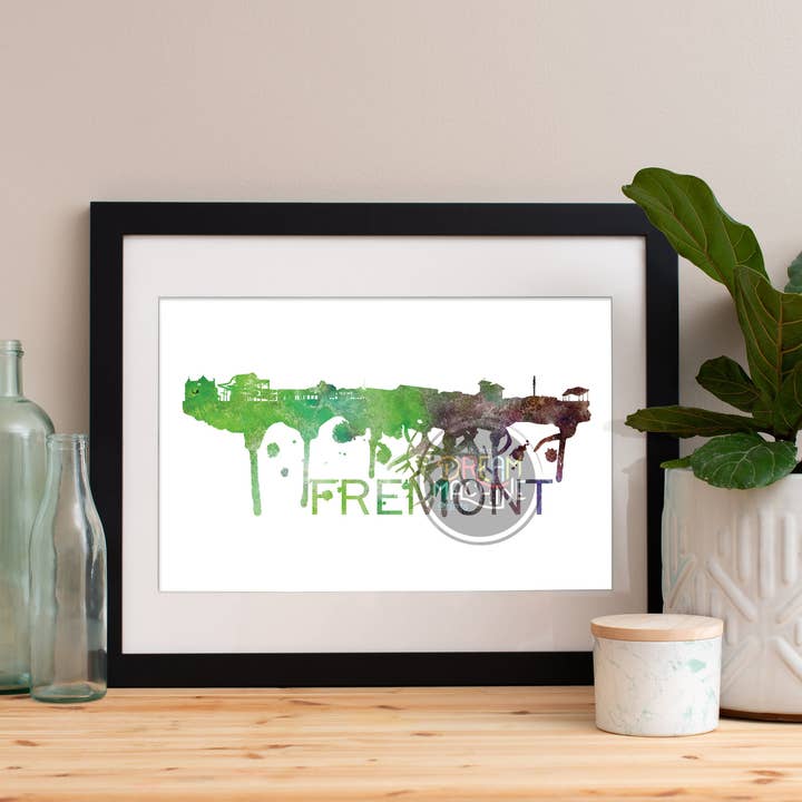 Skyline aquarelle de Fremont, horizon de Fremont, art de Fremont, affiche de Fremont, impression Fremont, art de Fremont, carte de Fremont, art mural Fremont WCS54 pour la vente par DreamMachine Prints