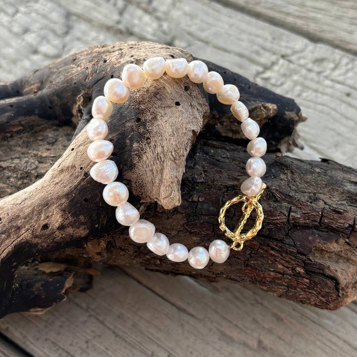 14ct Gold Plated Fresh Water Pearl T- Bar Bracelet for wholesale by Ocean Ripples