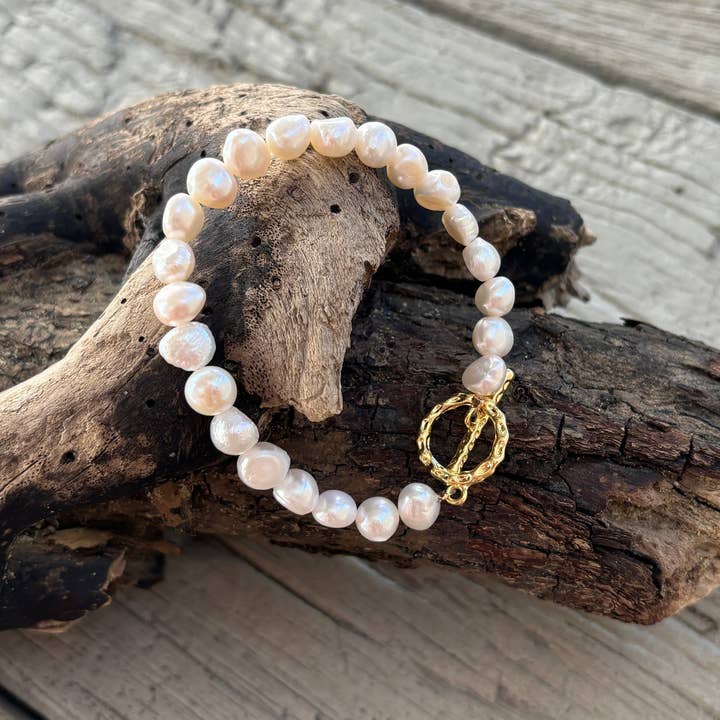 14ct Gold Plated Fresh Water Pearl T- Bar Bracelet for wholesale by Ocean Ripples