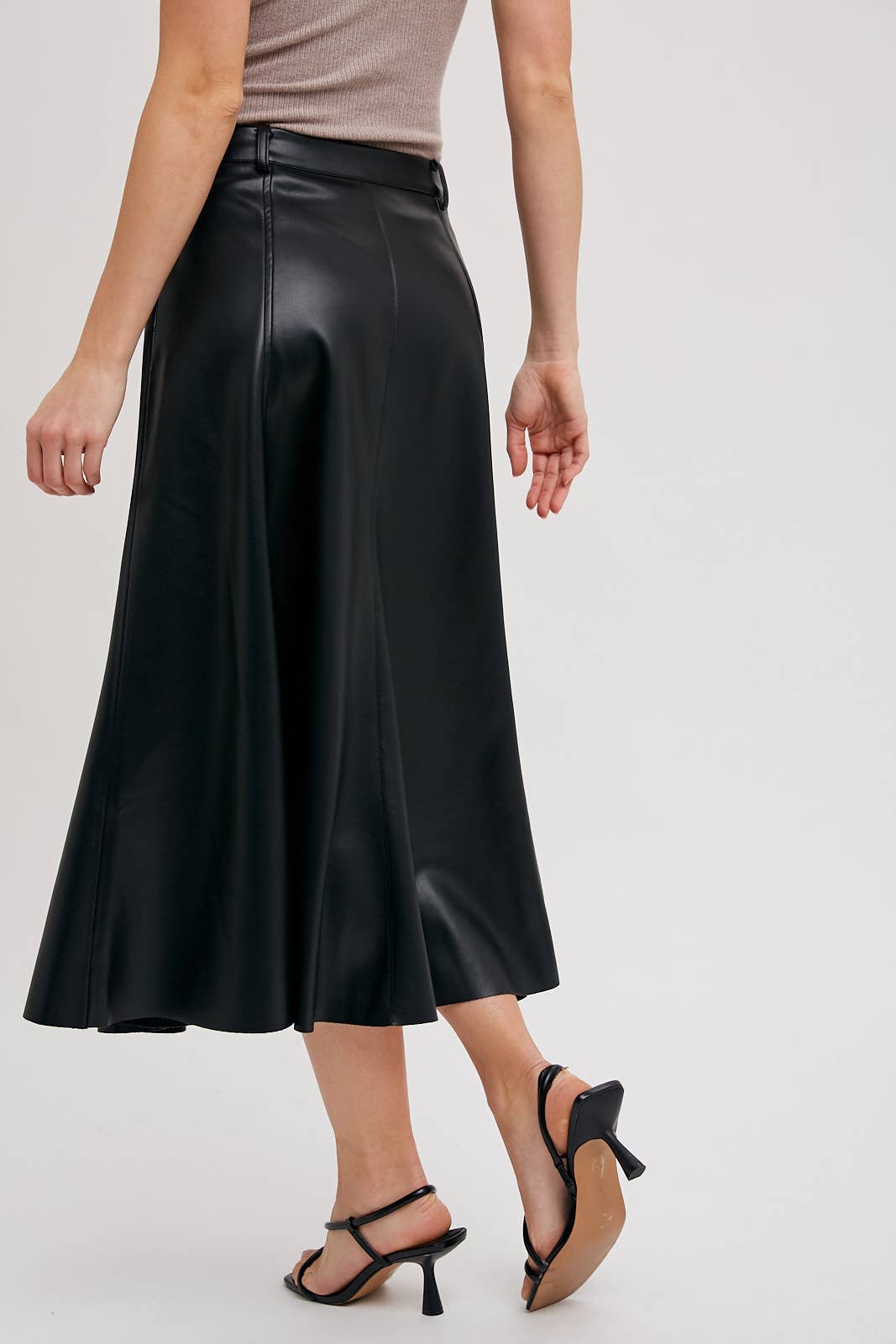 Bluivy - Wholesale Skirt - Women's - FAUX LEATHER FLARE MIDI SKIRT19
