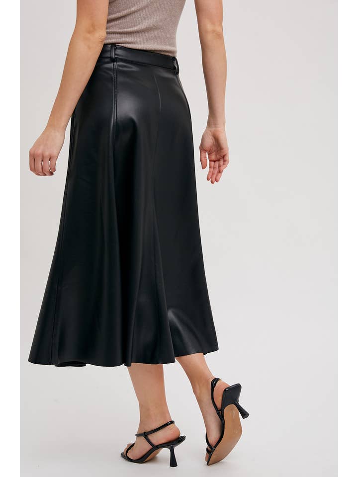 Bluivy - Wholesale Skirt - Women's - FAUX LEATHER FLARE MIDI SKIRT19