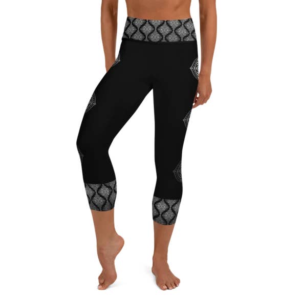 Ahisma zilveren yoga capri legging voor dames met hoge taille voor wholesale door SuniaYoga