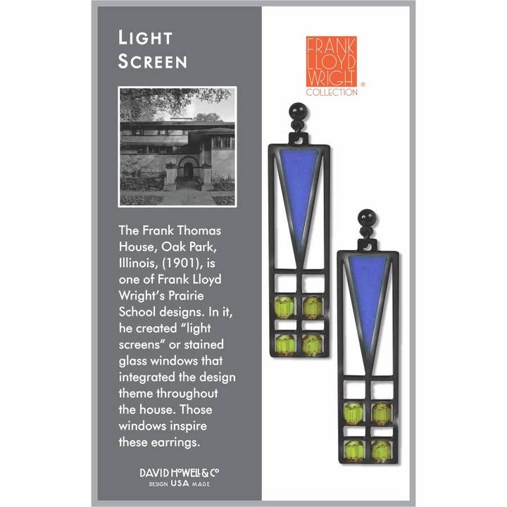 David Howell and Company - Wholesale Dangle Earrings - Frank Lloyd Wright Light Screen Stained Glass Earrings, B/G1