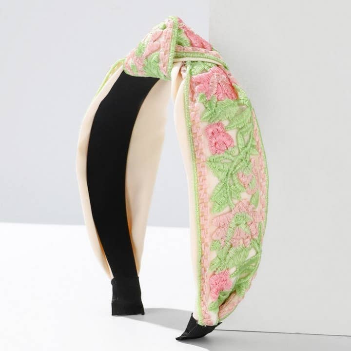 JOSSLYN by wall to wall - Wholesale Fashion Headband - Women's - FLORAL COTTAGECORE EMBROIDERY HAIR BAND HEADBAND | 40HB166