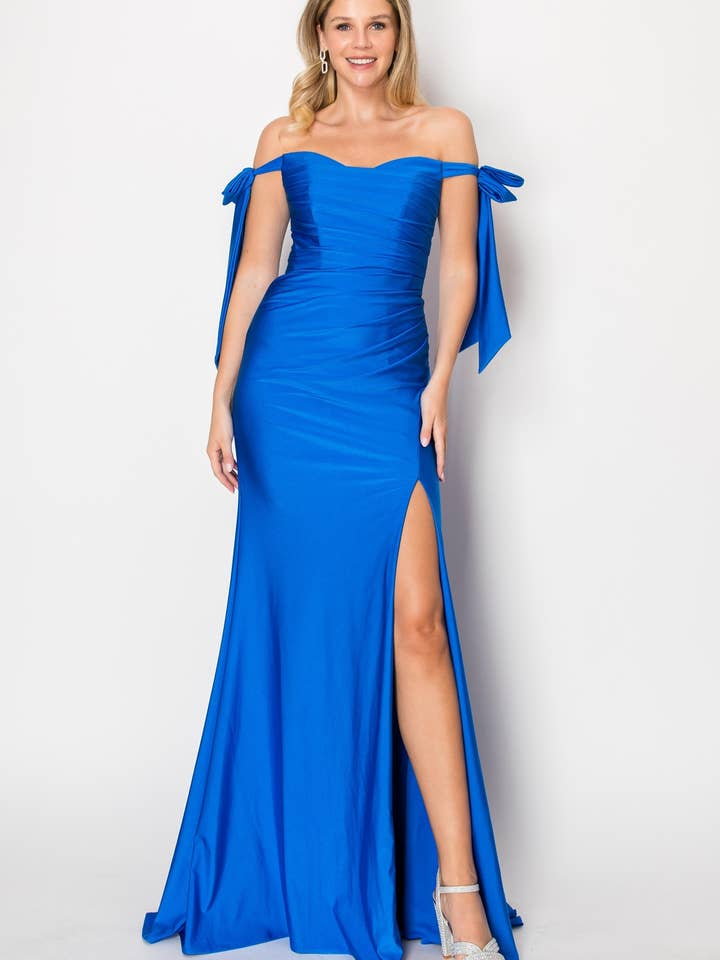 Vestido Comprido com Gravata Ombro nas Cintas. DM8010 por atacado de Chicas