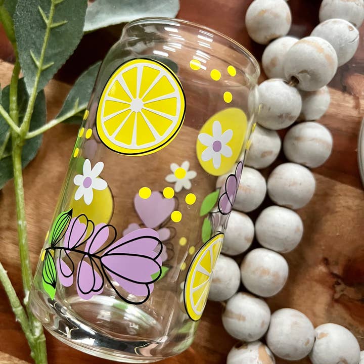 Boho Sips - Wholesale Drinking Glass/Cup - Lemon and Lavender, Spring Beer Can Glass, Iced Coffee