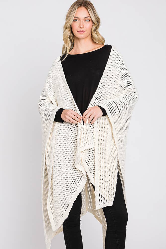 Hana - Wholesale Cardigan - Dames - Solid Chenille Crochet Ruana1