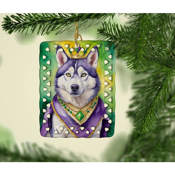 Caroline's Treasures - Wholesale Ornament - Siberian Husky King of Mardi Gras Porcelain Ornament DAC489