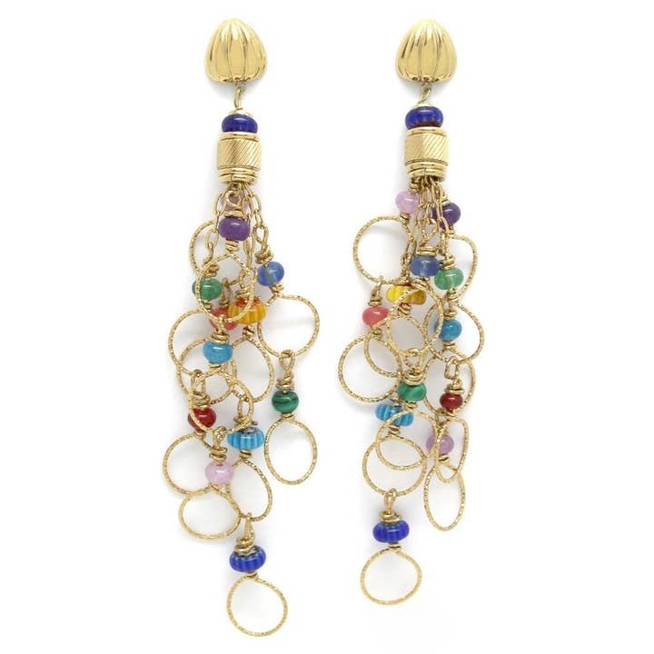 Orecchini a cerchio avvolti a mano in stile museo con millefiori multicolore arcobaleno. per la vendita all'ingrosso da parte di LIZOU