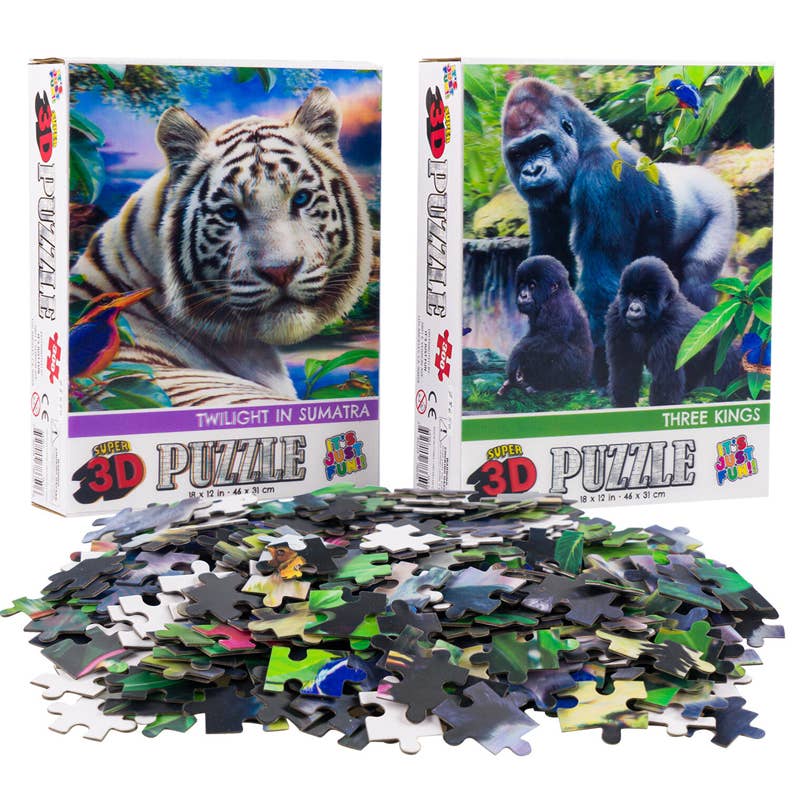 Deluxe Import Trading – Puzzle - Crianças por atacado – Puzzle 3D de 300 peças Gorila/Tigre - 2 Sortidos0