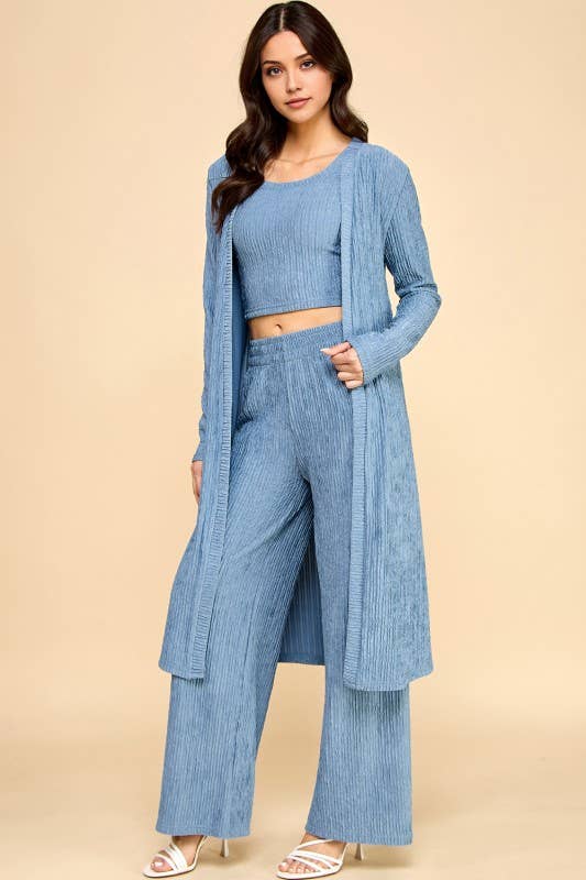 MIO WHOLESALE - Wholesale Top & Pant Set (NOT Loungewear) - Women's - HK3PCS-SET CRINKLE CARDIGAN 3-PIECE SET12
