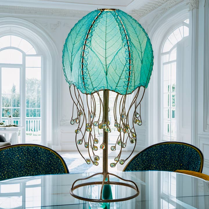 Eangee Home Design - Wholesale Accent/Desk Lamp - Jellyfish Table Lamp Sea Blue, Shade Made of Cocoa Leaves