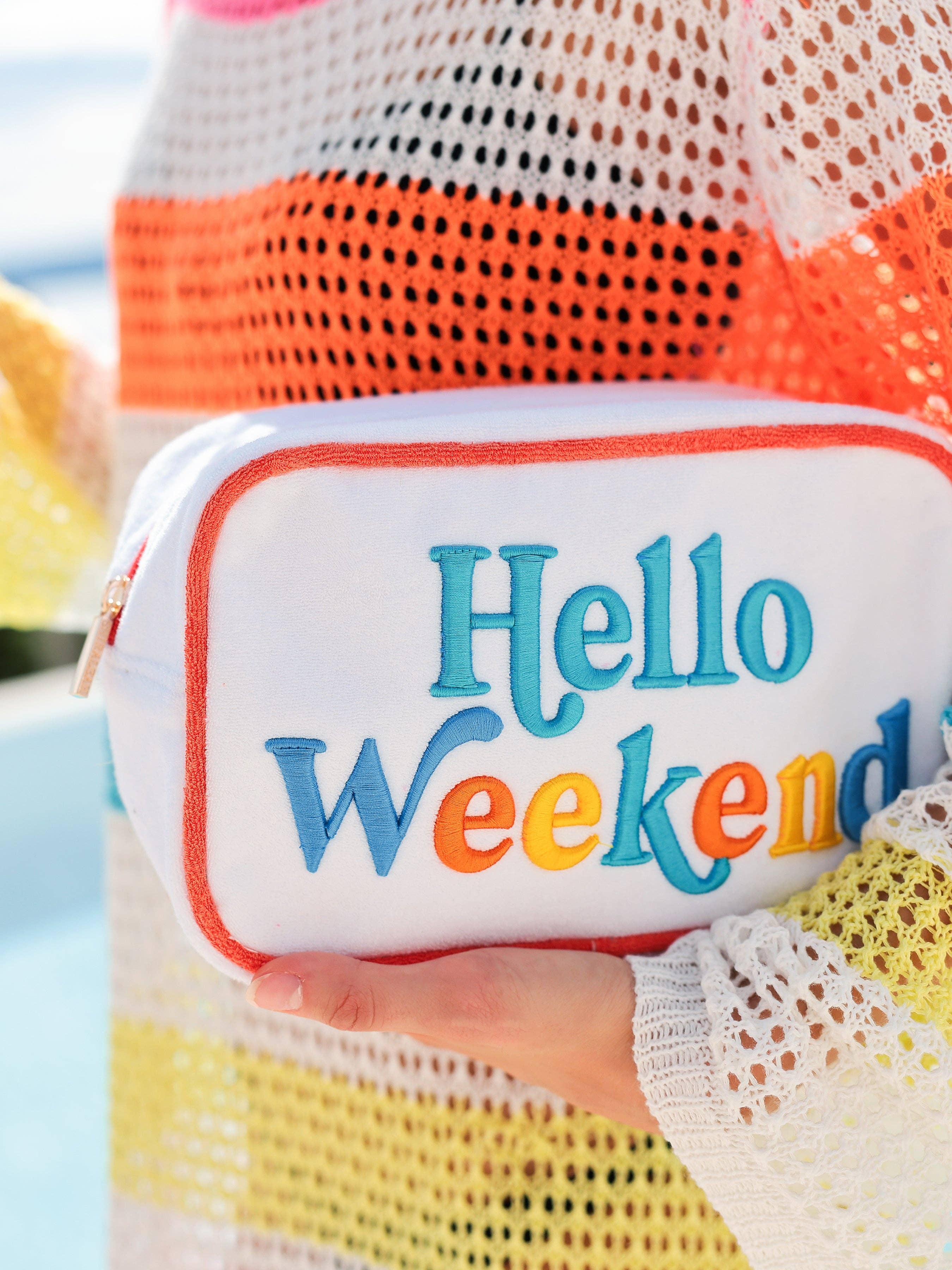 Shiraleah - Wholesale Pouch - Women's - CABANA "HELLO WEEKEND" MEDIUM ZIP POUCH, WHITE2