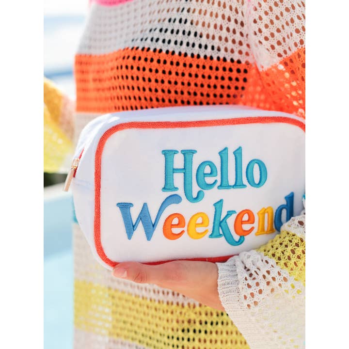 Shiraleah - Wholesale Pouch - Women's - CABANA "HELLO WEEKEND" MEDIUM ZIP POUCH, WHITE2