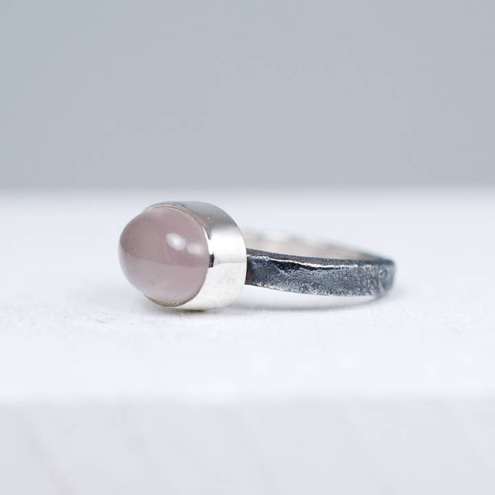 Rose quartz Oxidized Silver Sterling ring for wholesale by Ami jewel