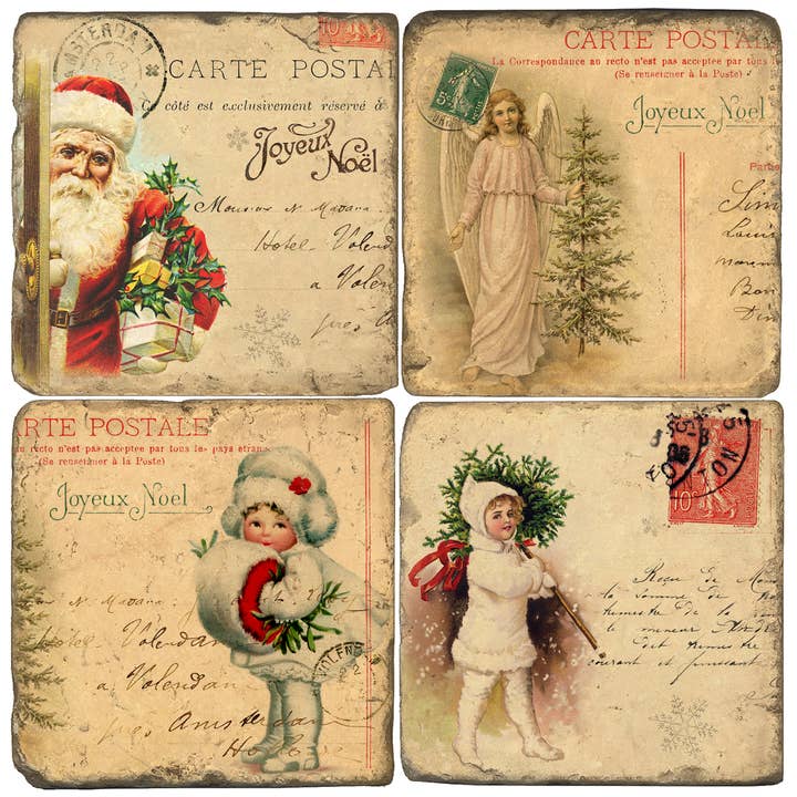 Affranchissement des fêtes - Ensemble de 4 sous-verres en marbre roulé pour la vente par Studio Vertu