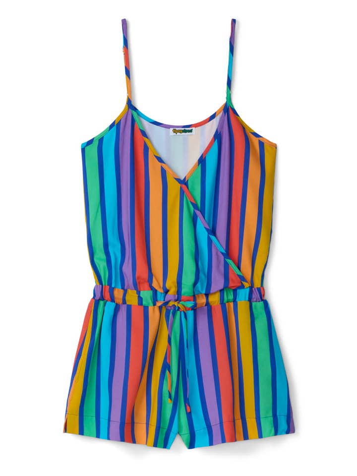 Rainbow Blast Romper - Pride Rainbow Striped Tank Romper for wholesale by Tipsy Elves