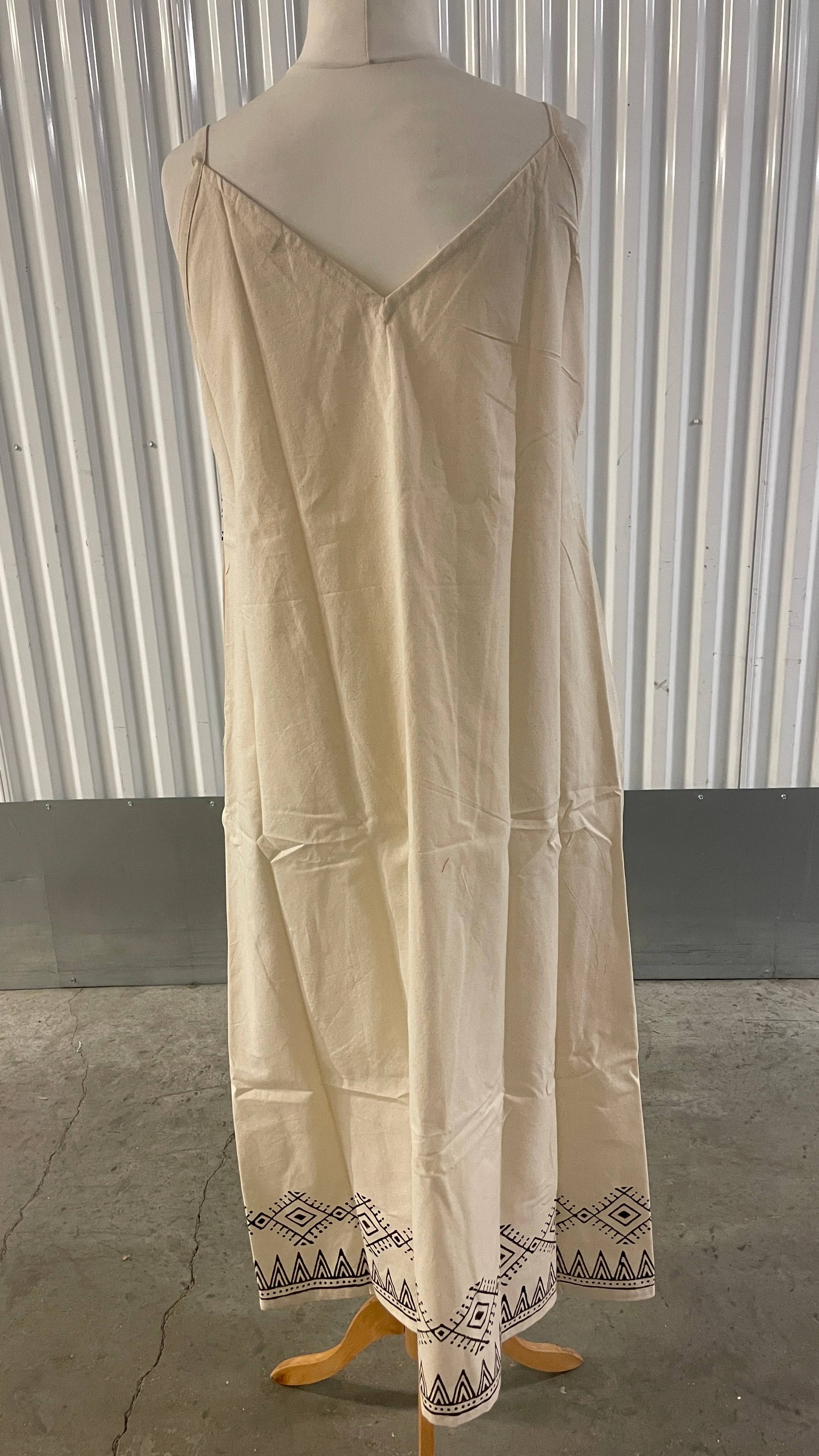 Funky Yak Ltd – wholesale Dress – Women's – Hand Block Print 100% long Dress (Beige)1