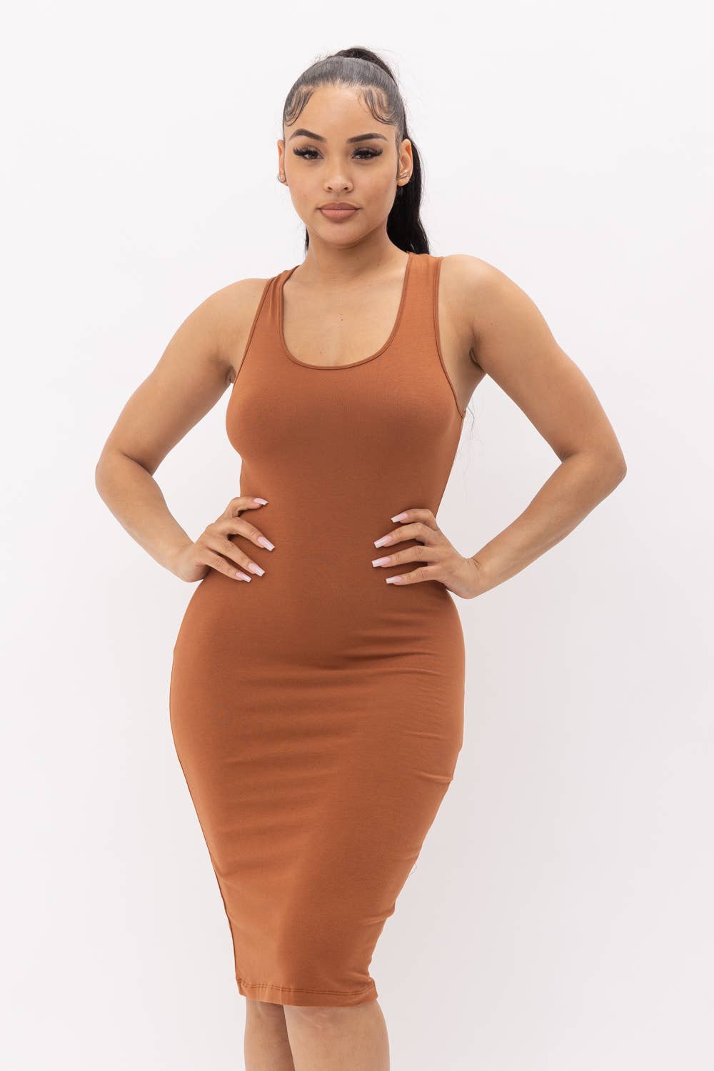 Julia by LoveJ - Wholesale Dress - Women's - Cotton Spandex Solid Sleeveless Tank Bodycon Midi Dress20