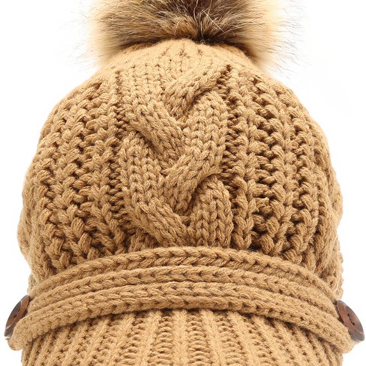 Fashion City - Wholesale Beanie - Women's - Women's Cable Knitted Visor Beanie Hat with Pom4
