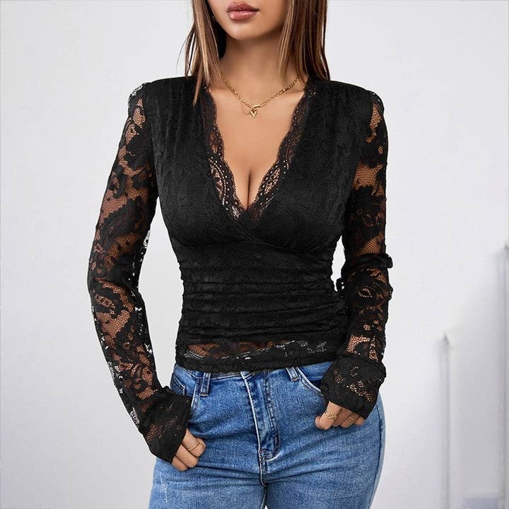 Sexet sort blondebodycon langærmet T-shirt for engroshandel hos FurDecoration