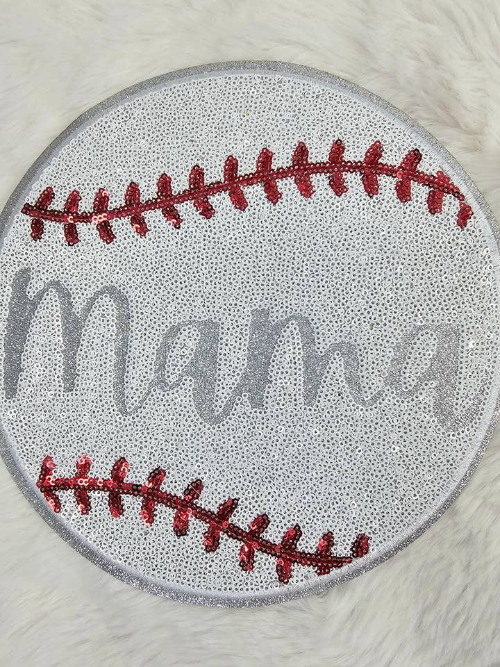 Large Mama Baseball Sequin Iron On Patch for wholesale by Scratch Decor