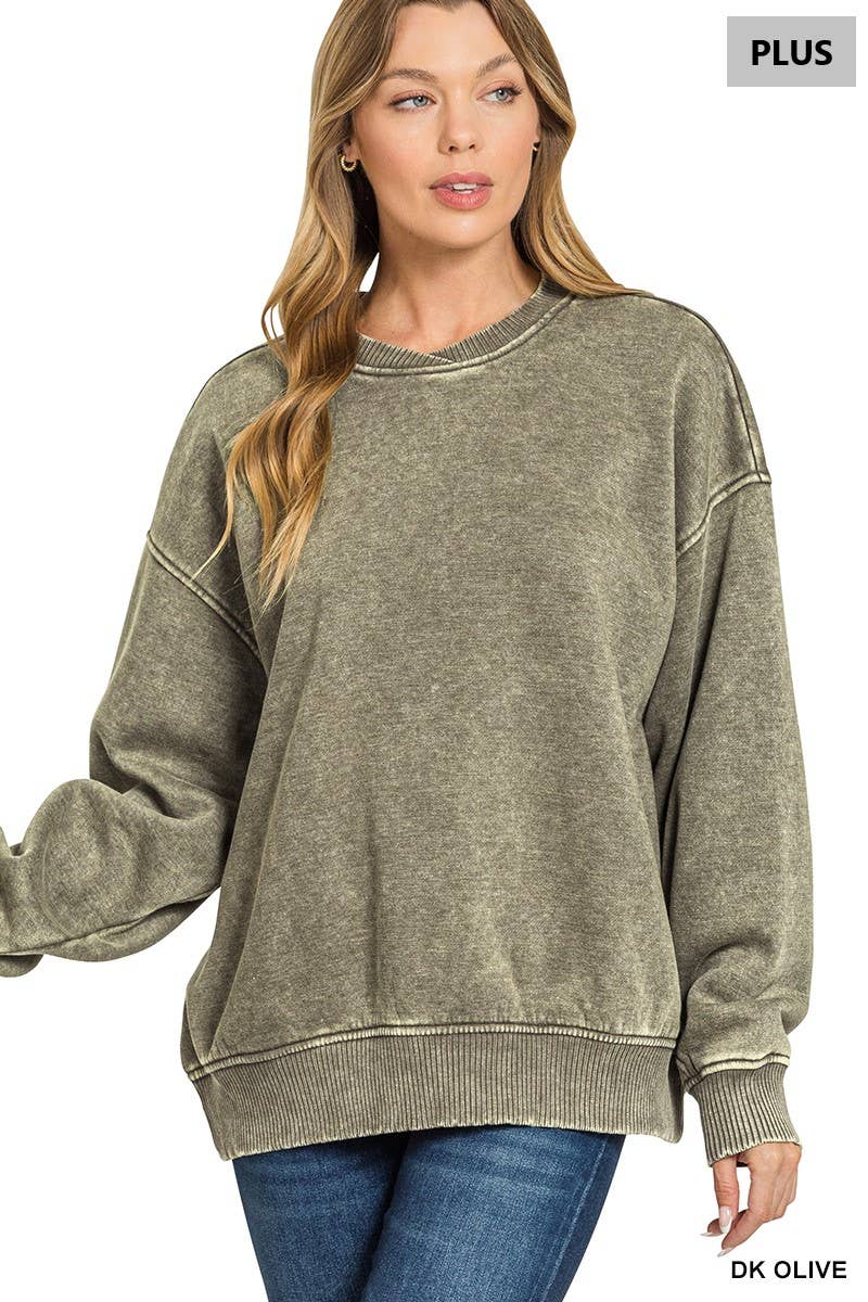 42POPS - Vendita all'ingrosso Felpa - Donna - ._ 0812 Plus Pullover in Pile Oversize Lavaggio Acido SI-2808110