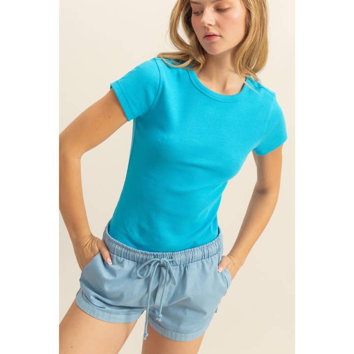 HYFVE - Wholesale Shirt - Women's - DZ25A905-Ribbed Crew Neck Short Sleeve Top