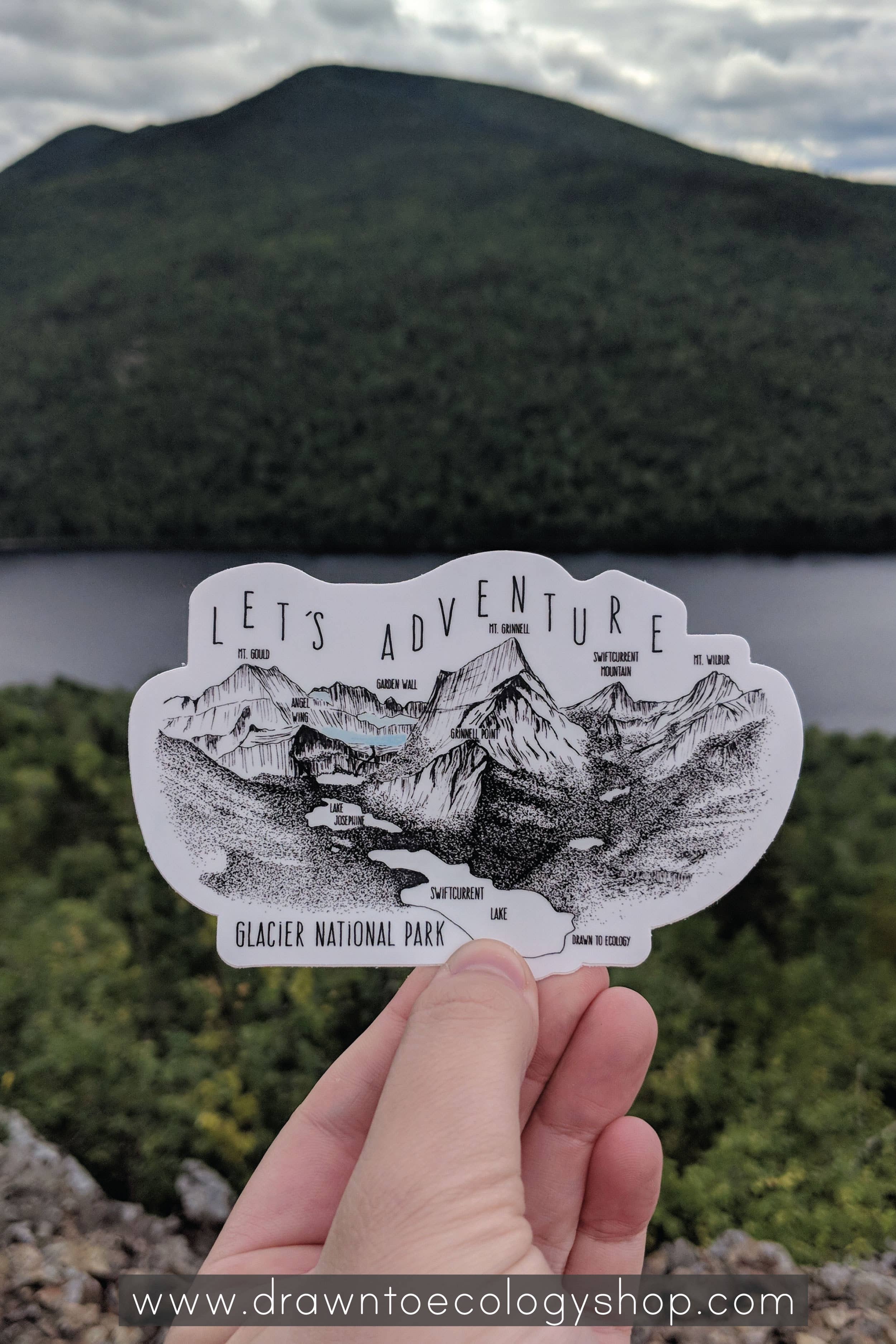 Drawn to Ecology - Wholesale Sticker - Let’s Adventure Grinnel Point Glacier National Park Sticker1