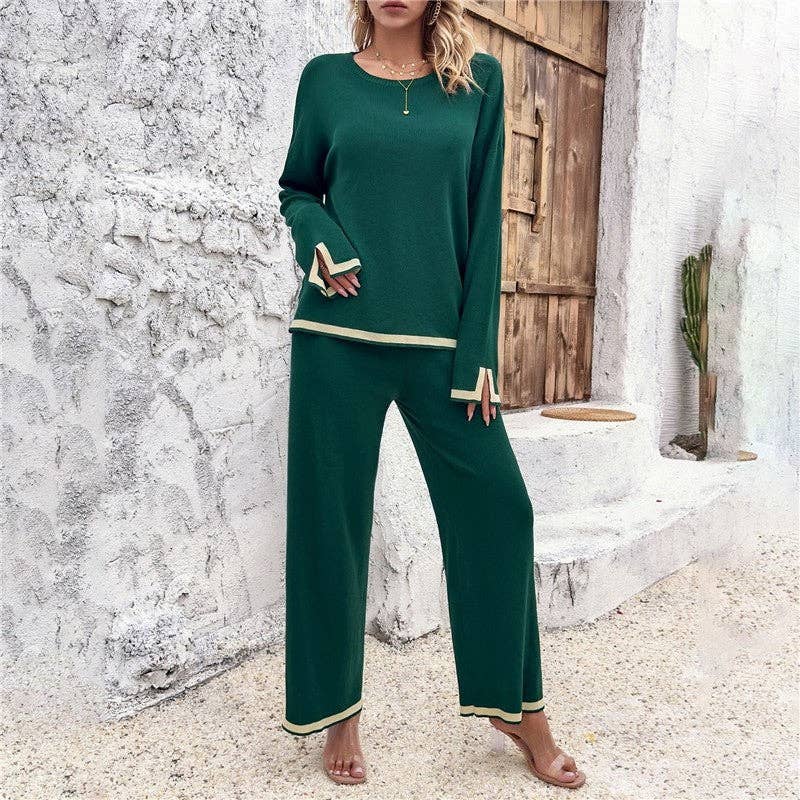 OceanusSwim - Wholesale Lounge Set - Women's - Casual Solid Color Knitted Long Sleeve Top And Pants Set3